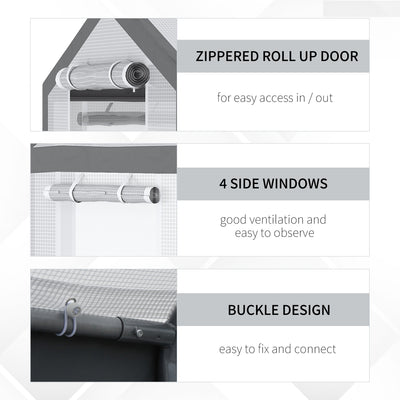 8' L x 6' W x 7' H Outdoor Walk-In Tunnel Greenhouse with Roll-up Windows, 2 Zippered Doors, & Weather Cover