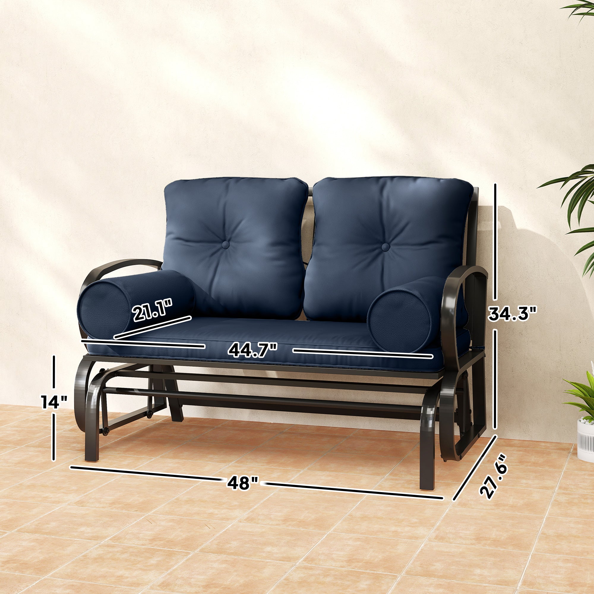 Swing Glider Rocking Chair, Double Patio Bench, 2 Person Loveseat with Steel Frame, Cushions, Pillow Armrests