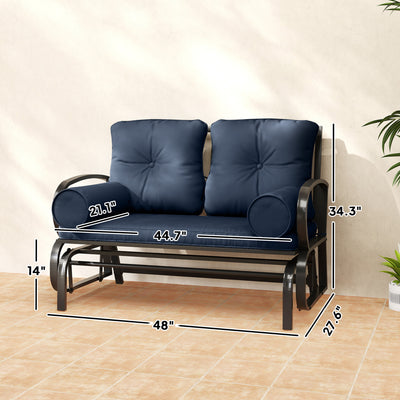 Swing Glider Rocking Chair, Double Patio Bench, 2 Person Loveseat with Steel Frame, Cushions, Pillow Armrests