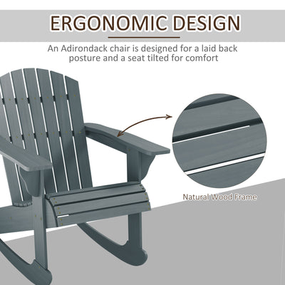 Wood Adirondack Outdoor Lounge Rocking Chair Fire Pit Seating with Slatted Wooden Design, Fanned Back, Gray