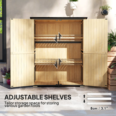 Wood Storage Shed, Outdoor Garden Shed with Asphalt Roof, 2 Shelves, Lockable Doors and Adjustable Feet