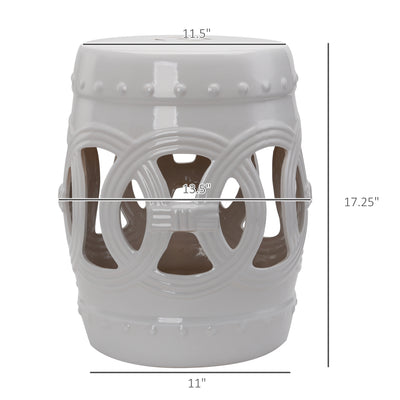 14" x 17" Ceramic Garden Stool with Double-Coin Knotted Ring Design & Strong Glazed Material, Decorative End Table, Home Collection