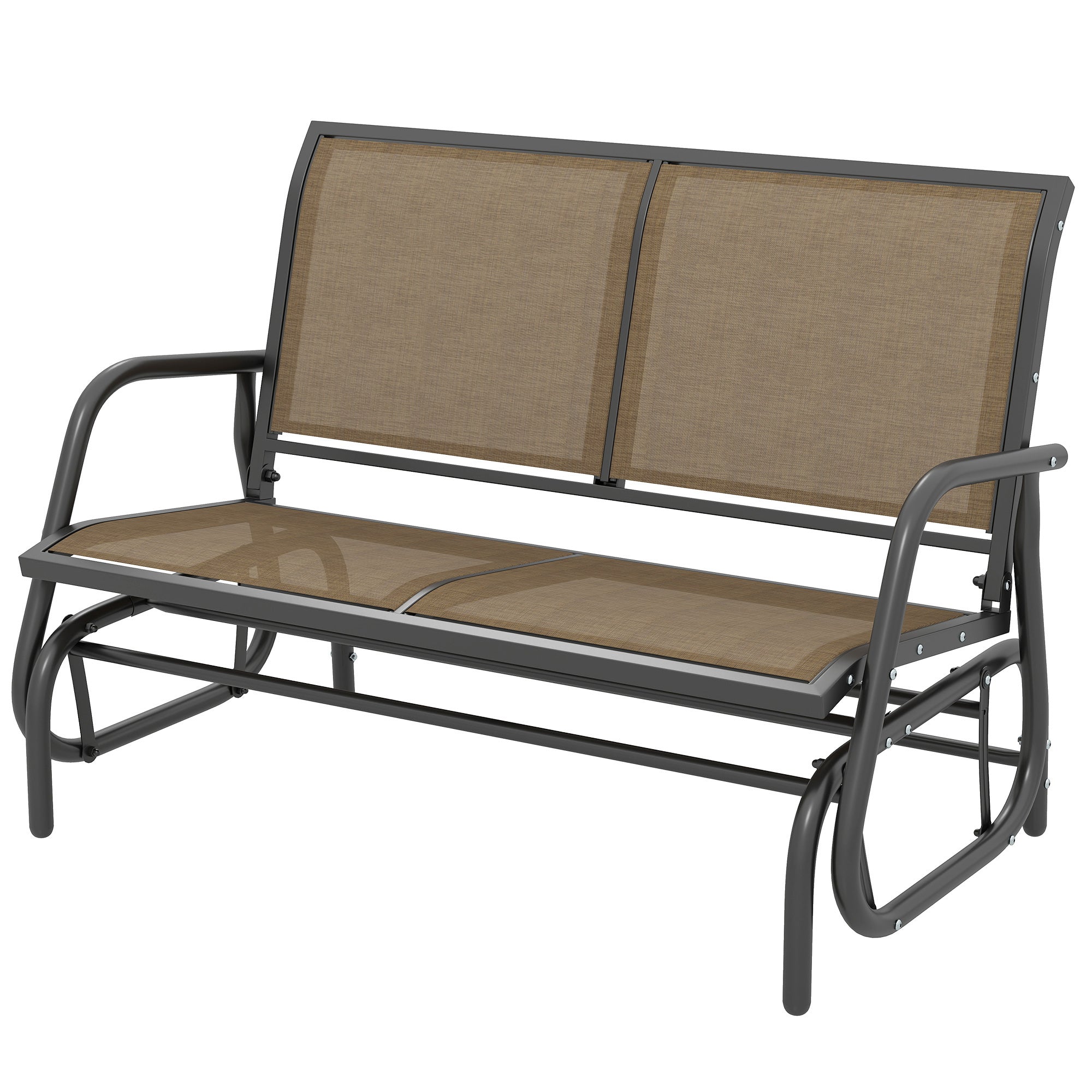 2-Person Outdoor Glider Bench, Patio Double Swing Rocking Chair Loveseat with  Steel Frame, Light Mixed Brown