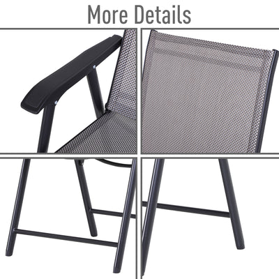 Set of 4 Outdoor Folding Chairs, Stackable Patio Dining Chairs with Armrests, Metal Frame