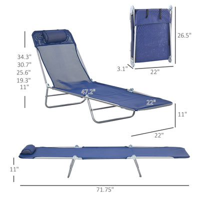 2 Piece Folding Chaise Lounge Chairs, Pool Sun Tanning Chairs with Reclining Back, Breathable Mesh Seat