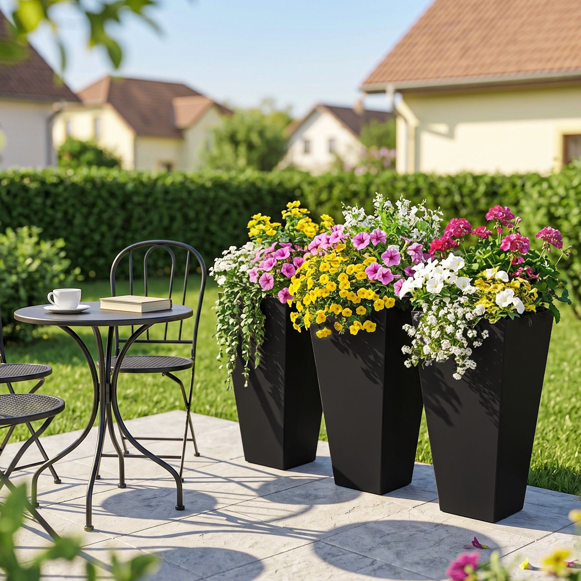 Tall Planters for Outdoor Plants Set of 3, 28 In Taper Planters with Drainage Holes, Indoor Grande Plant Pots, Front Porch Decor
