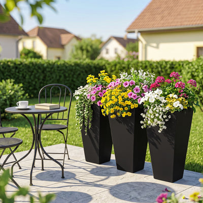 Tall Planters for Outdoor Plants Set of 3, 28 In Taper Planters with Drainage Holes, Indoor Grande Plant Pots, Front Porch Decor