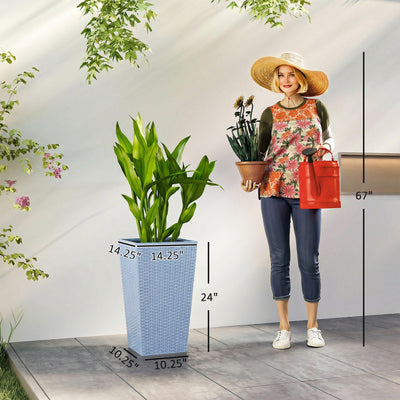 Tall Planters for Outdoor Plants Set of 3, 24 In Taper Planters with Drainage Holes, Rattan Decor Plant Pots