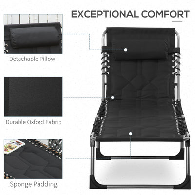 Padded Folding Chaise Lounge Chair, Outdoor 6-Level Reclining Camping Tanning Chair with Headrest for Beach, Yard, Patio, Pool