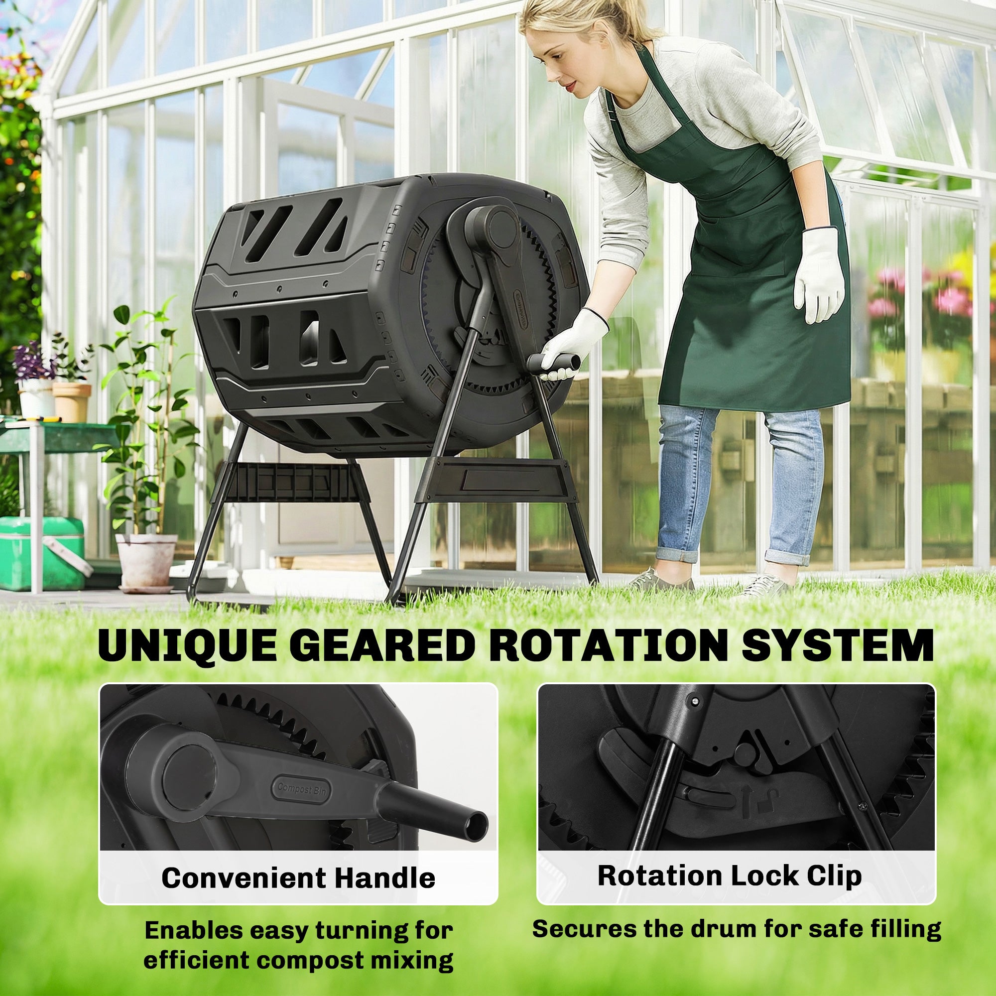 Compost Bin Outdoor, 53 Gal Dual Chamber Tumbling Composter with Adjustable Vents, BPA Free Tumbling Composter