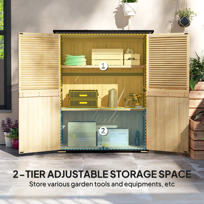 Wood Storage Shed, Outdoor Garden Shed with Asphalt Roof, 2 Shelves, Lockable Doors and Adjustable Feet