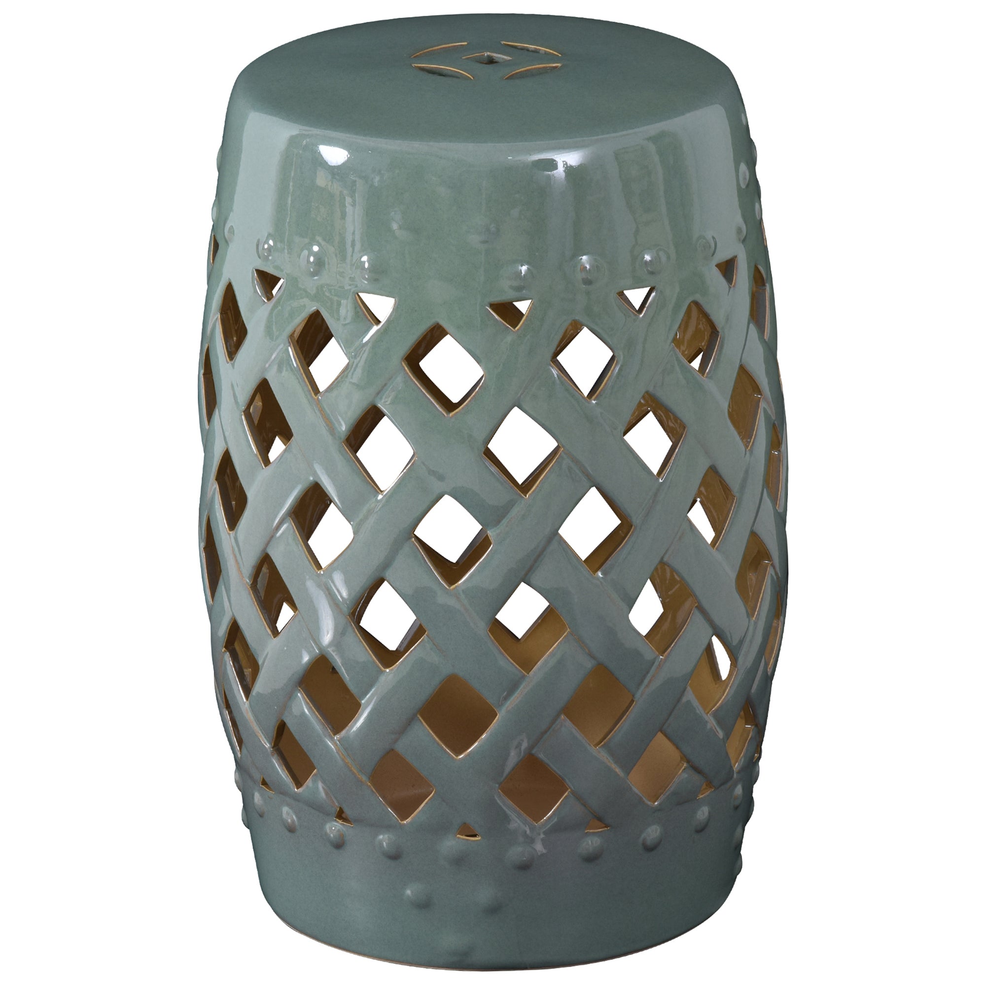 13" x 18" Ceramic Garden Stool with Woven Lattice Design & Glazed Strong Materials Decorative Outdoor Stool
