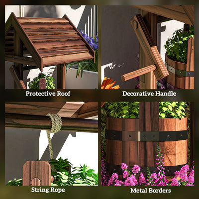 Wood Wishing Well for Outside with Hanging Bucket, Wishing Well Planter with Drain Hole for Garden Patio