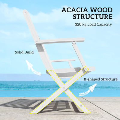 2-Person Foldable Wood Outdoor Bench with Backrest and Armrests for Garden, Porch, Park, Balcony, White