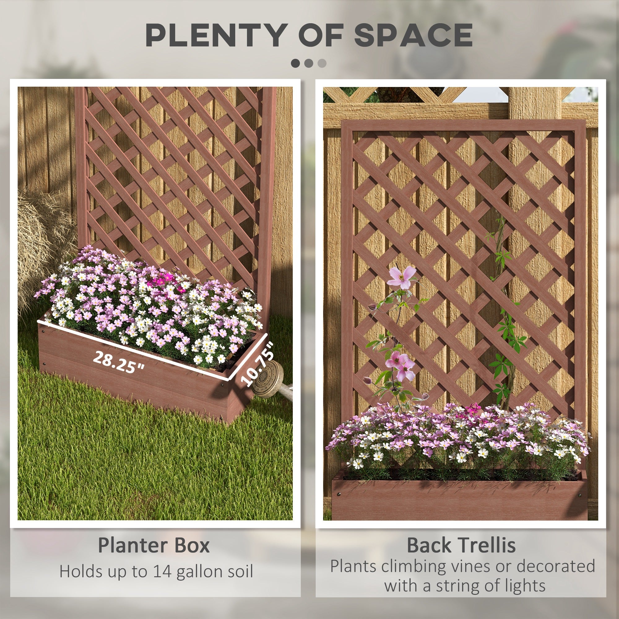 Trellis Planter Box for Climbing Plants, Raised Garden Bed w/ Trellis Lattice for Outdoor Garden, Deck, Backyard
