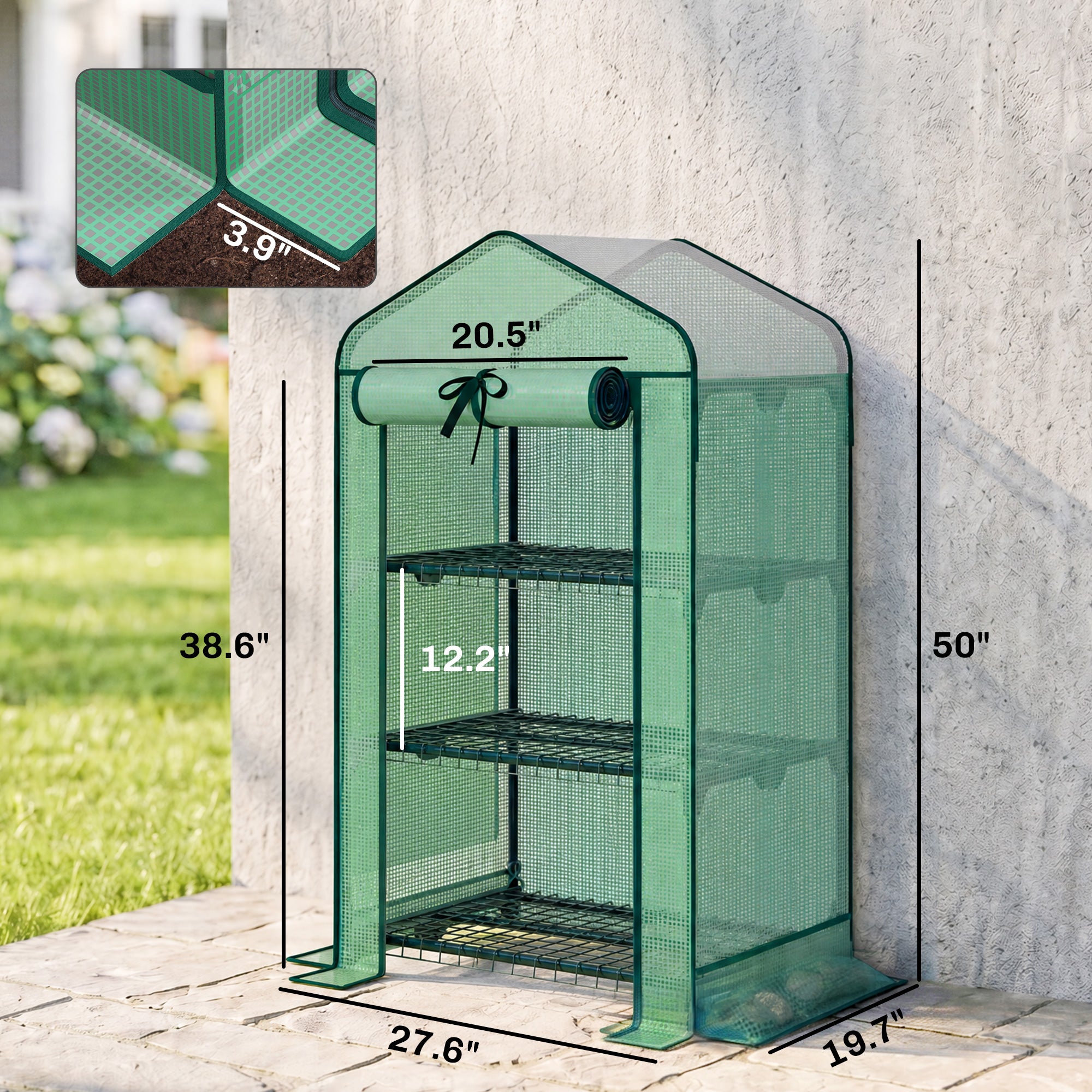 Mini Greenhouse with Screen Roof, Portable Small Greenhouse with Roll-Up Zipper Door, 27.6" x 19.7" x 50"