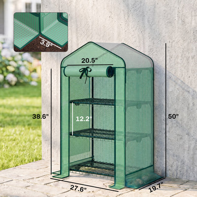 Mini Greenhouse with Screen Roof, Portable Small Greenhouse with Roll-Up Zipper Door, 27.6" x 19.7" x 50"