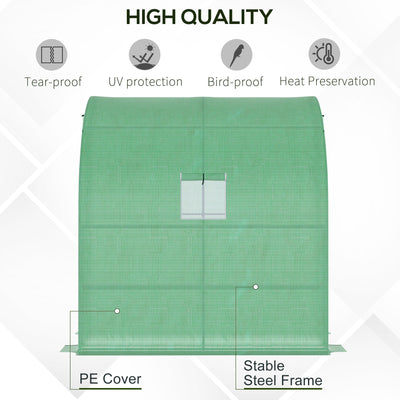7' x 3' x 7' Lean to Greenhouse, Walk-In Green House, Plant Nursery with 2 Roll-up Doors and Windows, PE Cover and 3 Wire Shelves, Green