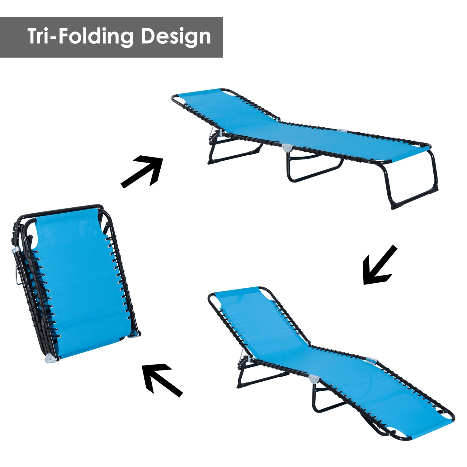 Foldable Chaise Lounge, 3-Position Reclining Back, Portable design and Breathable Mesh for Poolside, Camping, Hiking