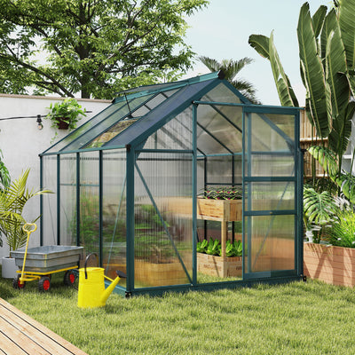 Greenhouse for Outdoors, Polycarbonate Greenhouse with Rain Gutter and Roof Vent, Aluminum Walk-in Green House for Patio Backyard Garden
