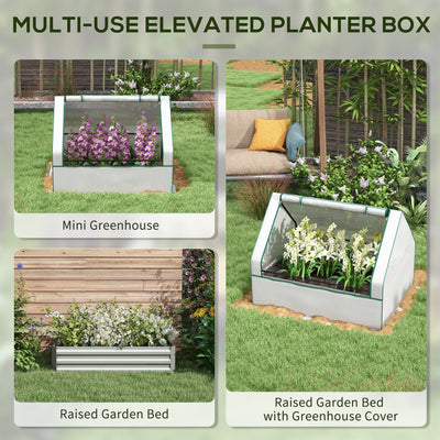 Raised Garden Bed, Outdoor Metal Planter Box with Mini Greenhouse, White and Silver