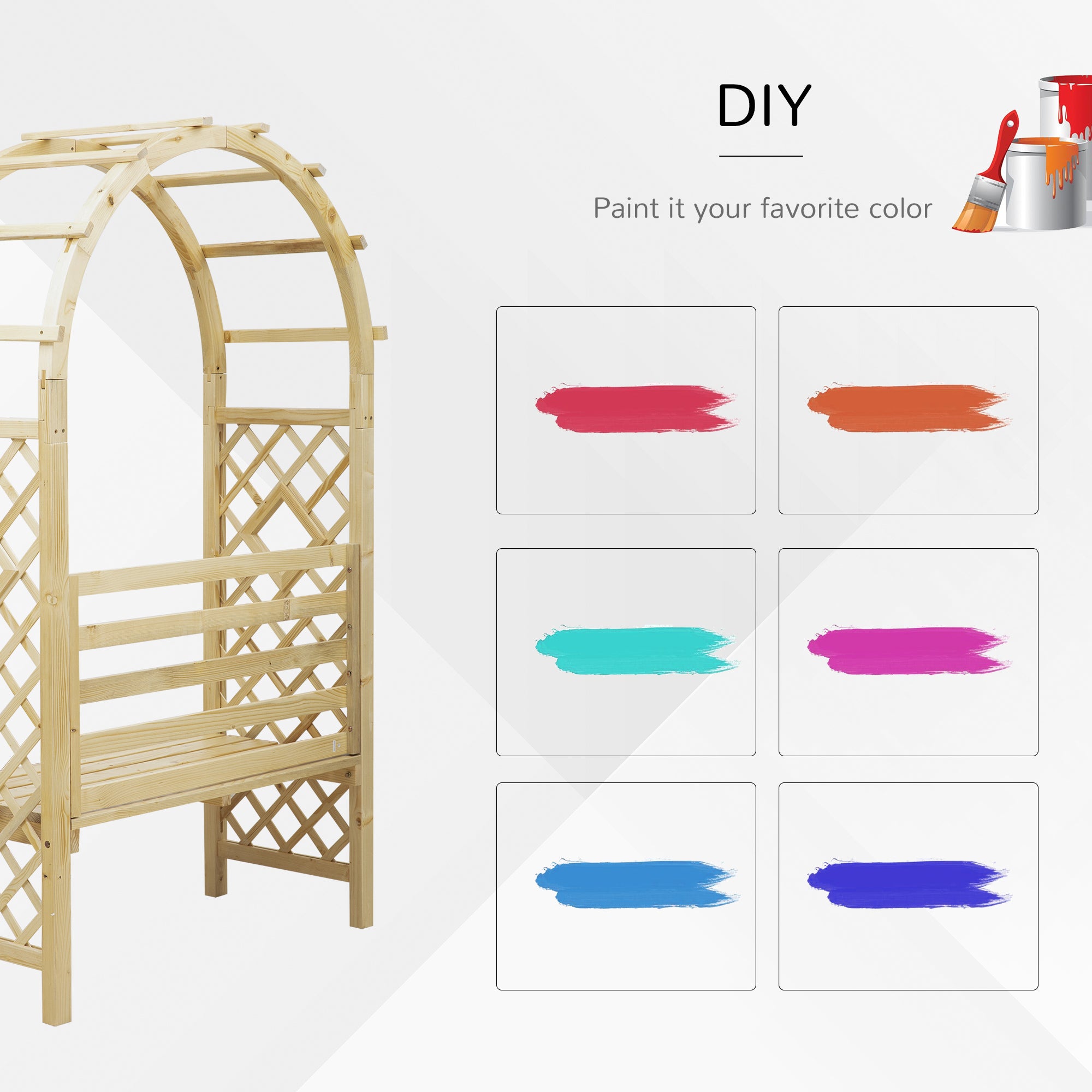 Wood Garden Arch with Bench Pergola Trellis for Vines/Climbing Plants, Perfect for the Backyard & Outdoor Space