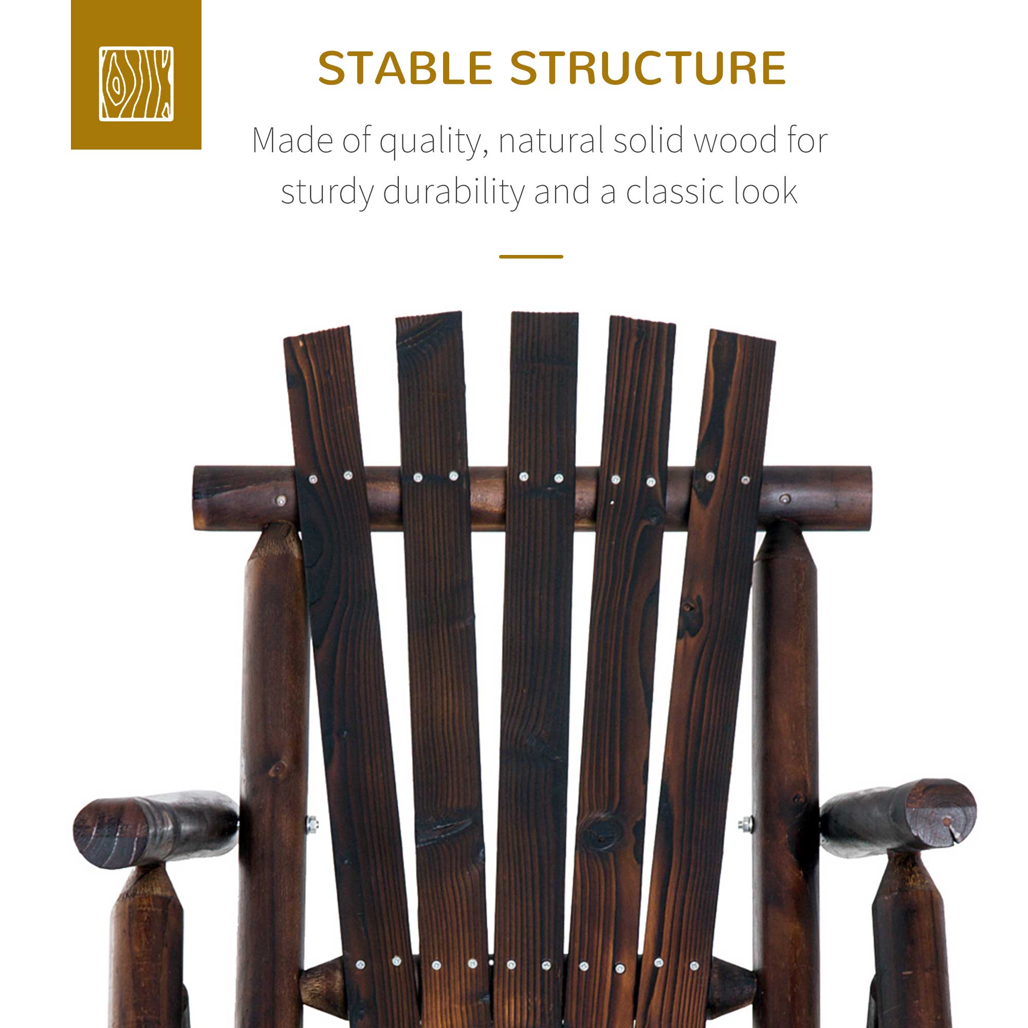 Outdoor Wooden Rocking Chair, Single-Person Rustic Adirondack Rocker with Slatted Seat, High Backrest, Armrests for Patio, Garden and Porch