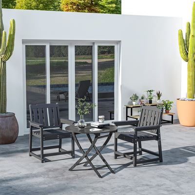 2 Piece All-Weather Patio Chairs, HDPE Patio Dining Chair Set, Heavy Duty Wood-Like Outdoor Furniture