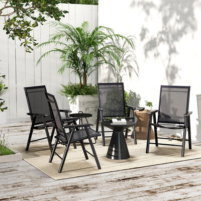 Set of 4 Outdoor Folding Chairs, Stackable Patio Dining Chairs with Armrests, Metal Frame