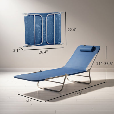 Folding Chaise Lounge Chair, Pool Sun Tanning Chair, Outdoor Lounge Chair with Reclining Back, Breathable Mesh Seat, Headrest for Beach, Yard, Patio