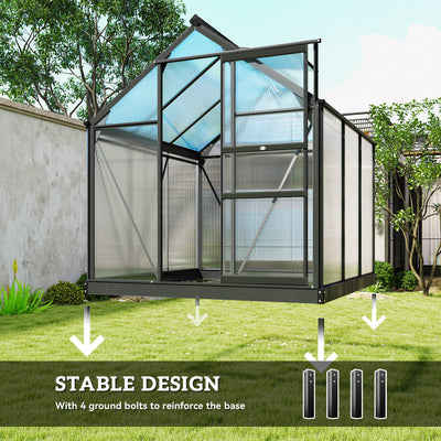 6' x 6' Greenhouse for Outdoors, Polycarbonate Greenhouse with Rain Gutter and Roof Vent, Aluminum Walk-in Green Houses for Outside for Patio Backyard Garden