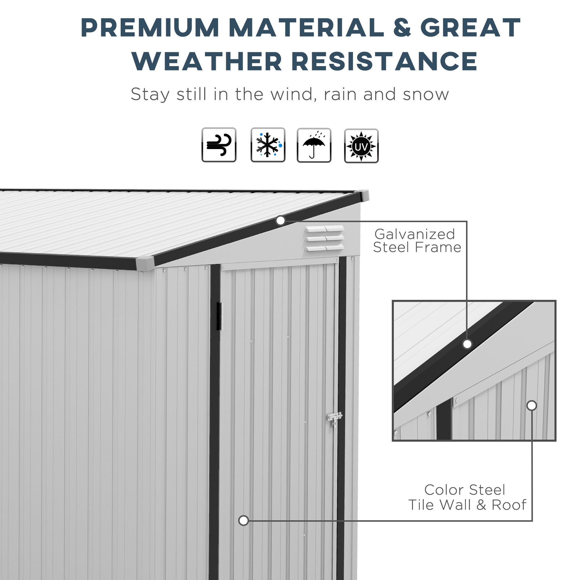 4' x 7.7' Lean to Garden Storage Shed, Outdoor Metal Tool House with Lockable Door Vents for Backyard Patio Lawn