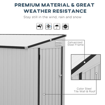 4' x 7.7' Lean to Garden Storage Shed, Outdoor Metal Tool House with Lockable Door Vents for Backyard Patio Lawn