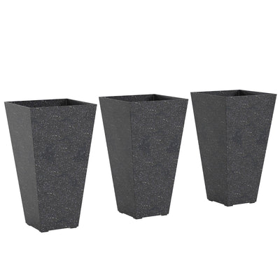28" Tall Planters, Set of 3 Plastic Flower Pots with Marble Finish and Drainage Holes, Stackable Taper Planters
