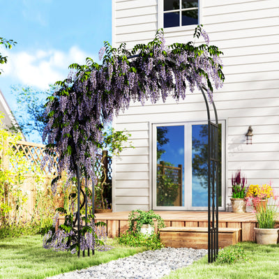 7.3ft Steel Garden Arch Trellis, Garden Arbor Trellis for Climbing Plants Roses Wisteria Vines, Flower Arch Wedding Arch Stand for Outdoor, Garden, Lawn, Backyard, Black