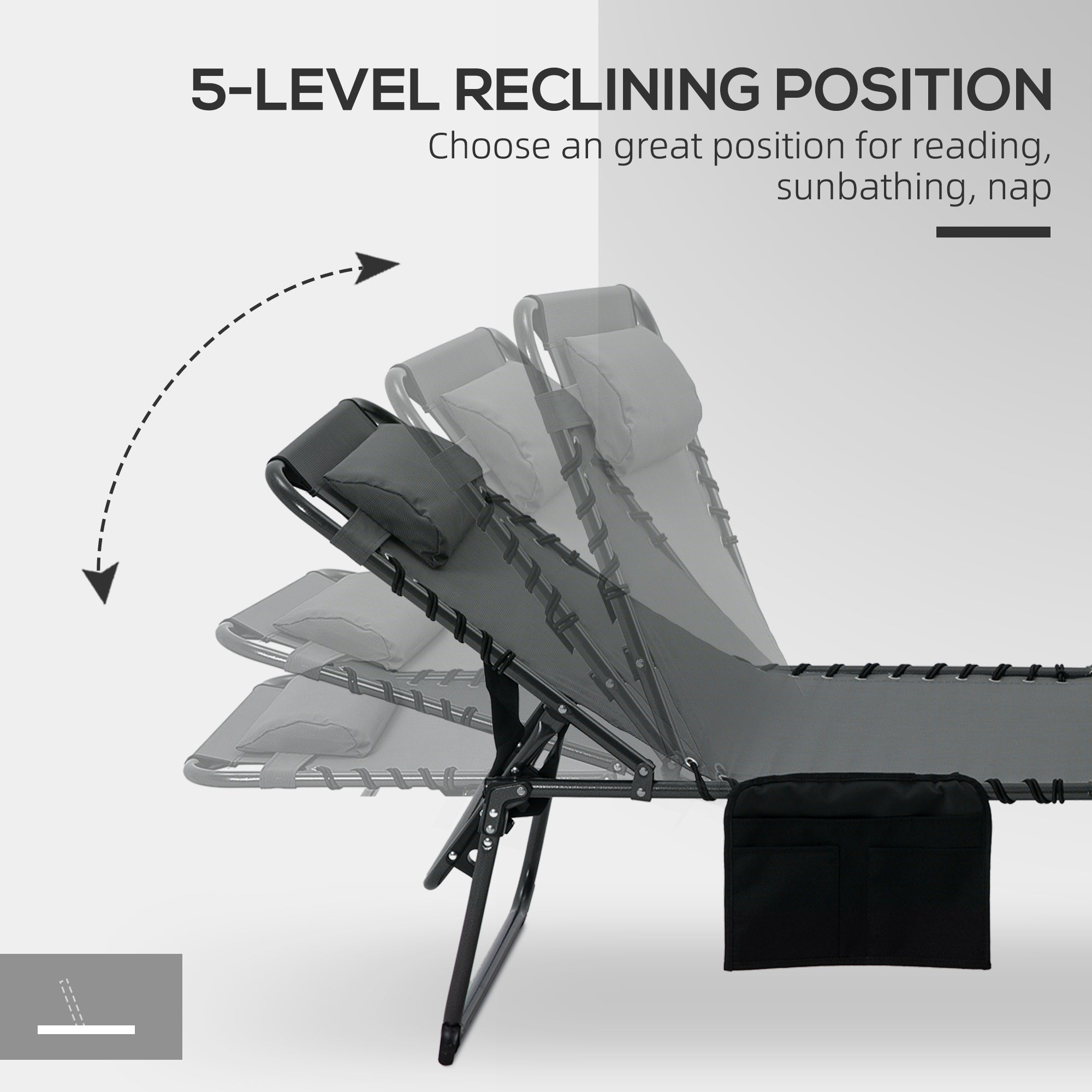 Folding Chaise Tanning Lounge Chair w/ 5-level Reclining Back, Reading Hole, Side Pocket, Headrest
