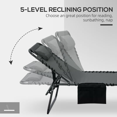 Folding Chaise Tanning Lounge Chair w/ 5-level Reclining Back, Reading Hole, Side Pocket, Headrest