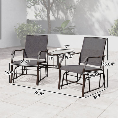 Outdoor Glider Chairs with Coffee Table, Patio 2-Seat Rocking Chair Swing Loveseat with Breathable Sling for Backyard, Garden, and Porch
