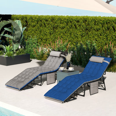 Outdoor Chaise Lounge Chair Set of 2, 5-Level Adjustable Folding Pool Lounge Chairs with Cushions