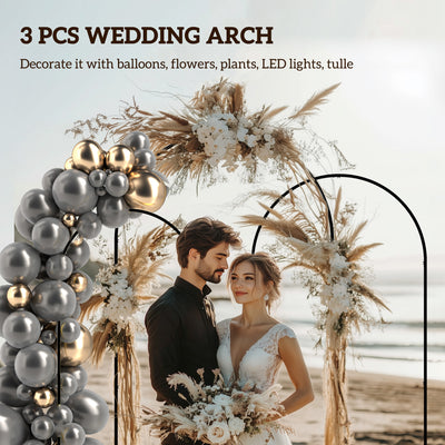 Metal Arch Backdrop Stand Set of 3, 7/6.5/6 ft Wedding Arch Frame, Balloon Backdrop Arch Stand Set for Birthday Party, Bridal Shower, Graduation, Ceremony, Banquet Decorations