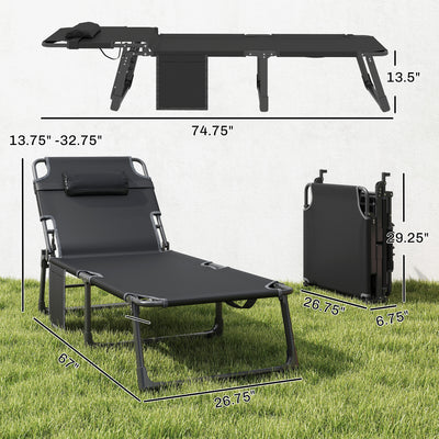 Folding Chaise Lounge Chair Outdoor Tanning Chair Set of 2 with 5-Position Backrest, Cushions, Side Pocket