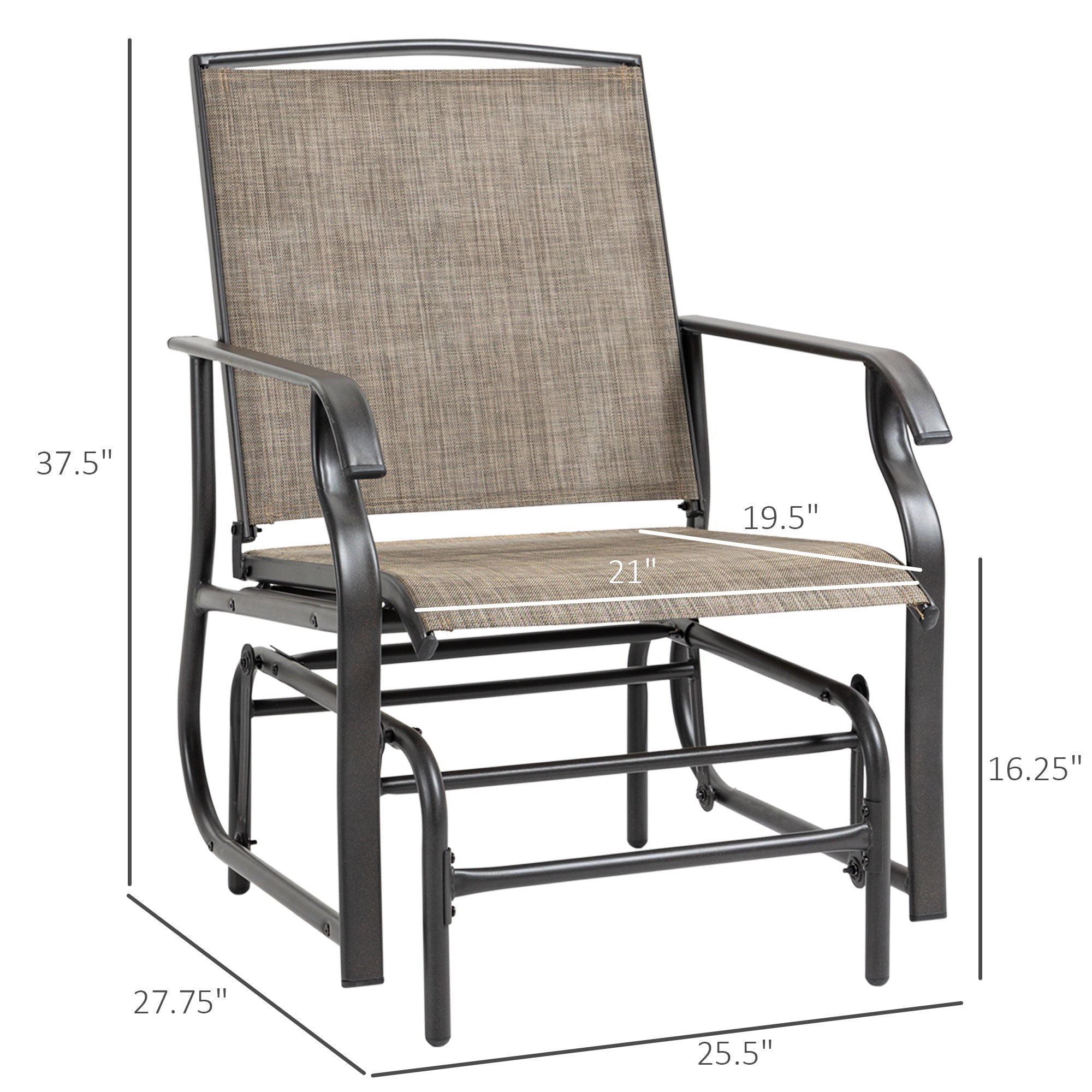2 Piece Glider Set, Outdoor Swing Chairs, Patio Rocking Armchairs with Breathable Mesh Fabric, Steel Frame for Garden, Backyard, Patio, Dark, Brown/Khaki