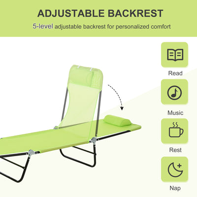 Folding Chaise Lounge Chair, Pool Sun Tanning Chair, Outdoor Lounge Chair with Reclining Back, Breathable Mesh Seat, Headrest for Beach, Yard, Patio