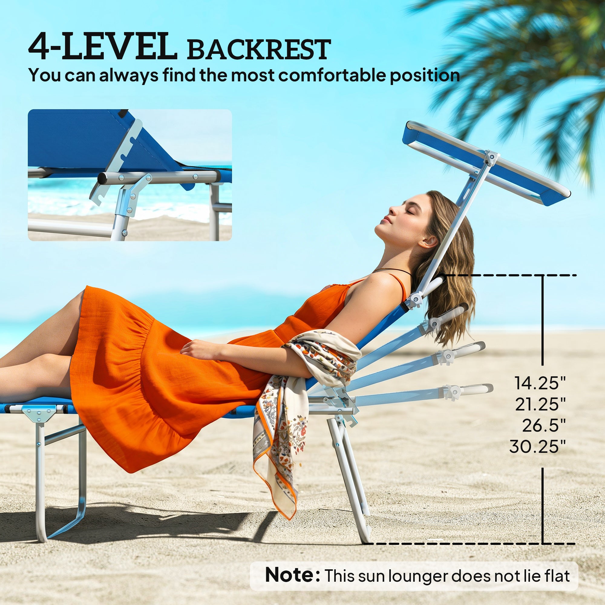 Outdoor Pool Chaise Lounge Chair, Folding Tanning Chair with Sun Shade