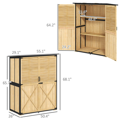 Wood Storage Shed, Outdoor Garden Shed with Asphalt Roof, 2 Shelves, Lockable Doors and Adjustable Feet