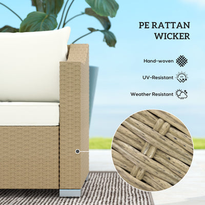 Rattan Wicker 3 Seater Patio Couch with Cushions, 2 Throw Pillows, Outdoor Furniture Rattan Sofa