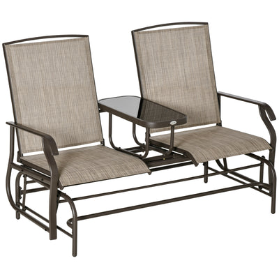 2-Seat Outdoor Glider Swing, Center Coffee Table and Independent Chairs, Supports Up to 352 lbs., Loveseat with Breathable Sling for Backyard, Garden, and Porch