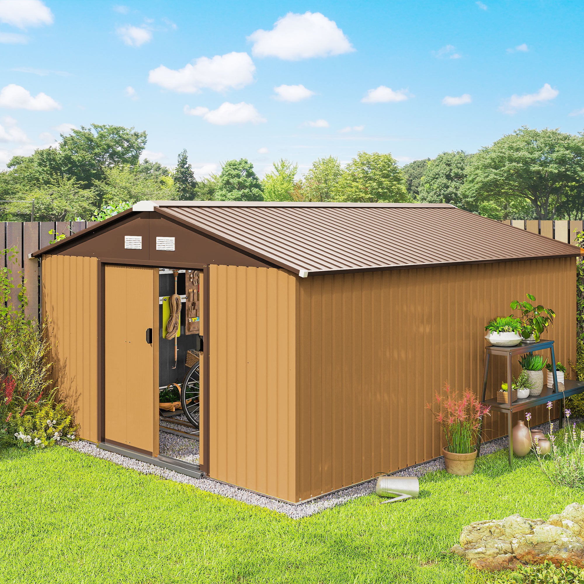 Garden Metal Shed, Storage Shed Utility Storage with Double Locking Doors for Bike, Yard Tools