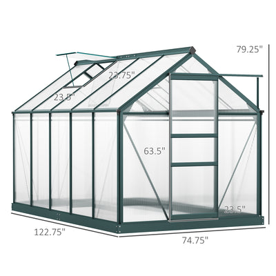 Greenhouse for Outdoors, Polycarbonate Greenhouse with Rain Gutter and Roof Vent, Aluminum Walk-in Green House for Patio Backyard Garden
