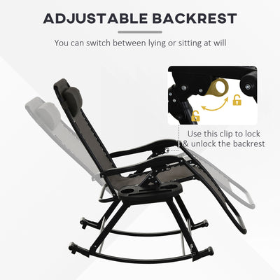 Outdoor Rocking Chairs, Foldable Reclining Zero Gravity Lounge Rocker with Pillow, Cup & Phone Holder, Combo Design with Folding Legs